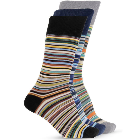 Paul Smith Underwear MultiColour cotton socks in a three-pair set with horizontal stripe pattern and mid-calf length.