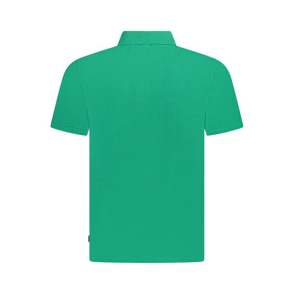 Back view of Pepe Jeans Green Cotton Polo Shirt with short sleeves, 2 buttons, embroidery logo, 100% sustainable cotton.