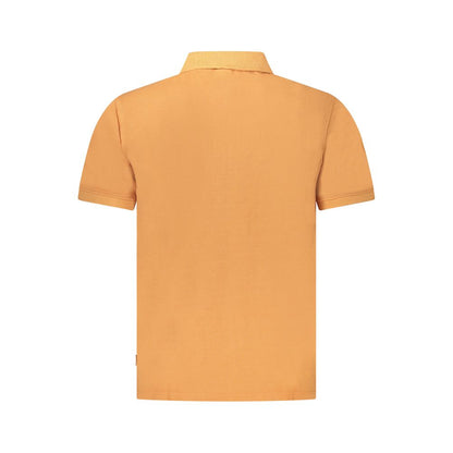 Back view of Pepe Jeans Orange Cotton Men Polo Shirt with short sleeves and classic design.