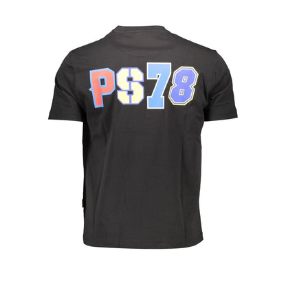 Plein Sport Black Cotton Men T-Shirt with PS78 graphic on back, featuring premium streetwear design and logo in bold contrasting colors.