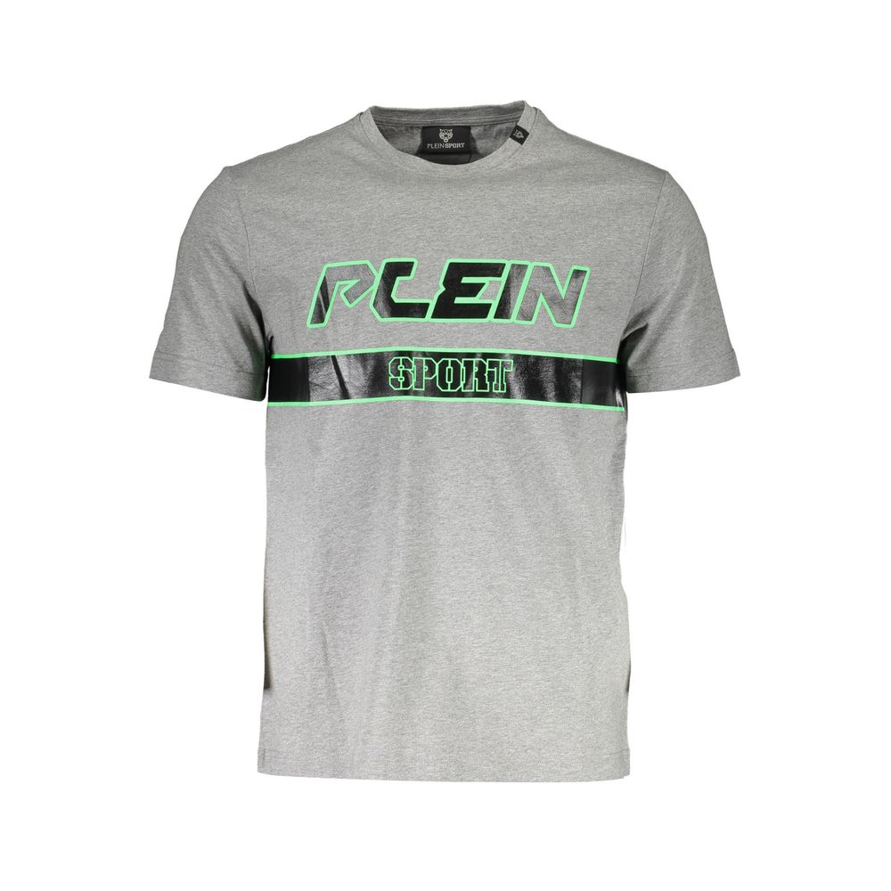 Plein Sport Brown Cotton Men T-Shirt with crew neck, short sleeves, and signature logo and print, showcasing modern luxury style.