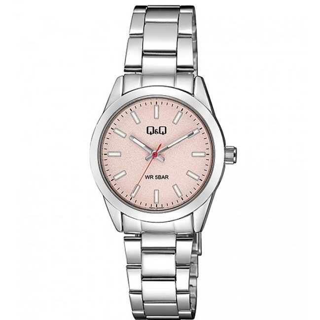 Q&Q FASHION Mod. Q82A-005PY ladies wristwatch with metal case and SS bracelet, 5 ATM water resistance, quartz movement.