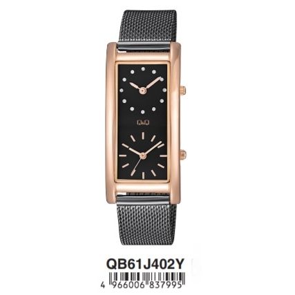 Q&Q FASHION Mod. QB61J402Y Lady's wristwatch with dual time, quartz movement, stainless steel strap, and mineral dial in official packaging.
