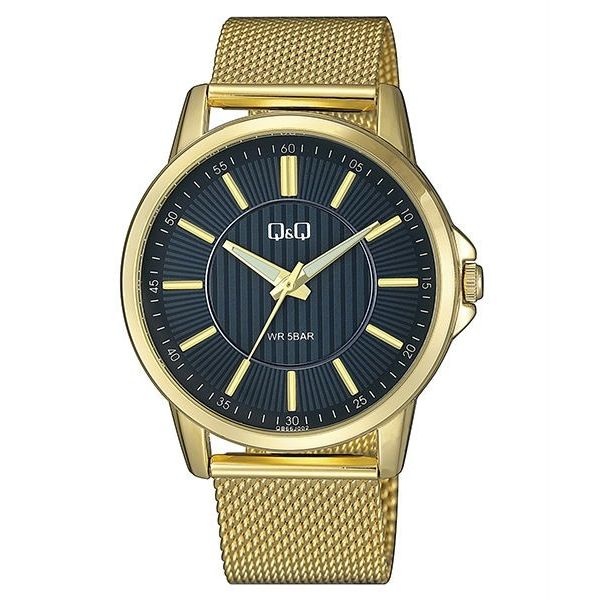 Q&Q FASHION Mod. QB66J002Y wristwatch, gent's gold mesh strap, 44mm metal case, quartz movement, water resistant 5 ATM.