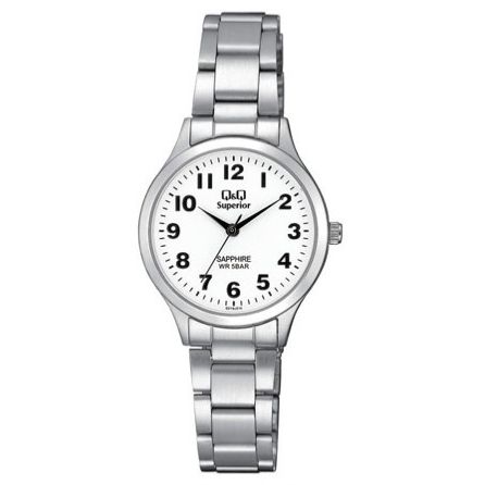 Q&Q SUPERIOR Mod. SUPERIOR ladies wristwatch with stainless steel bracelet, 30mm case, and sapphire dial, featuring 5 ATM water resistance.