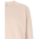 Saint Laurent Sweaters Powder pink cotton crew neck with long cuffed sleeves and tonal logo, true to size fit.