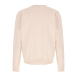 Back view of pink cotton crew neck Saint Laurent Sweaters Powder with long cuffed sleeves, matching tonal logo, true to size fit.