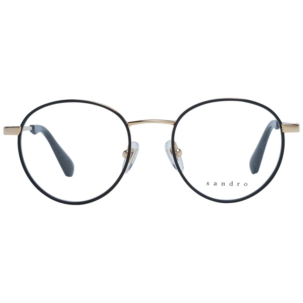 Sandro Black Men Glasses Frame stainless steel full-rim round design with demo lenses and branded case, size 48-19-140.