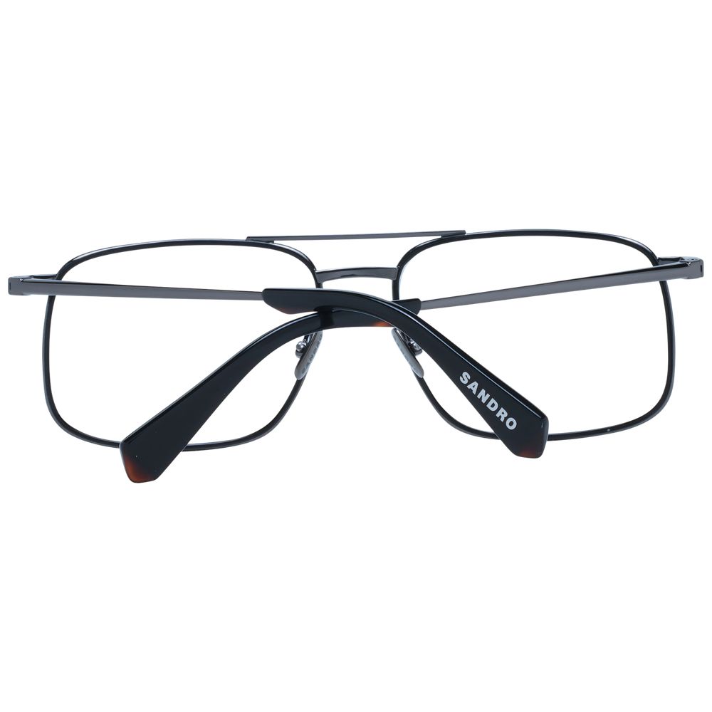 Sandro Gray Men Glasses Frame, full-rim aviator style with a grey metal frame, demo lenses, size 56-17-140, includes branded case.