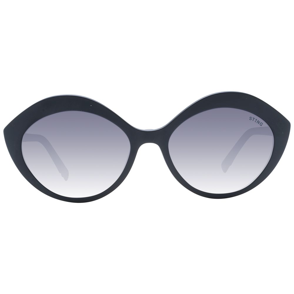 Sting Black Women Glasses Frame, full-rim oval shape with black polarized gradient lenses, size 53-16-135, 100% UVA & UVB protection.