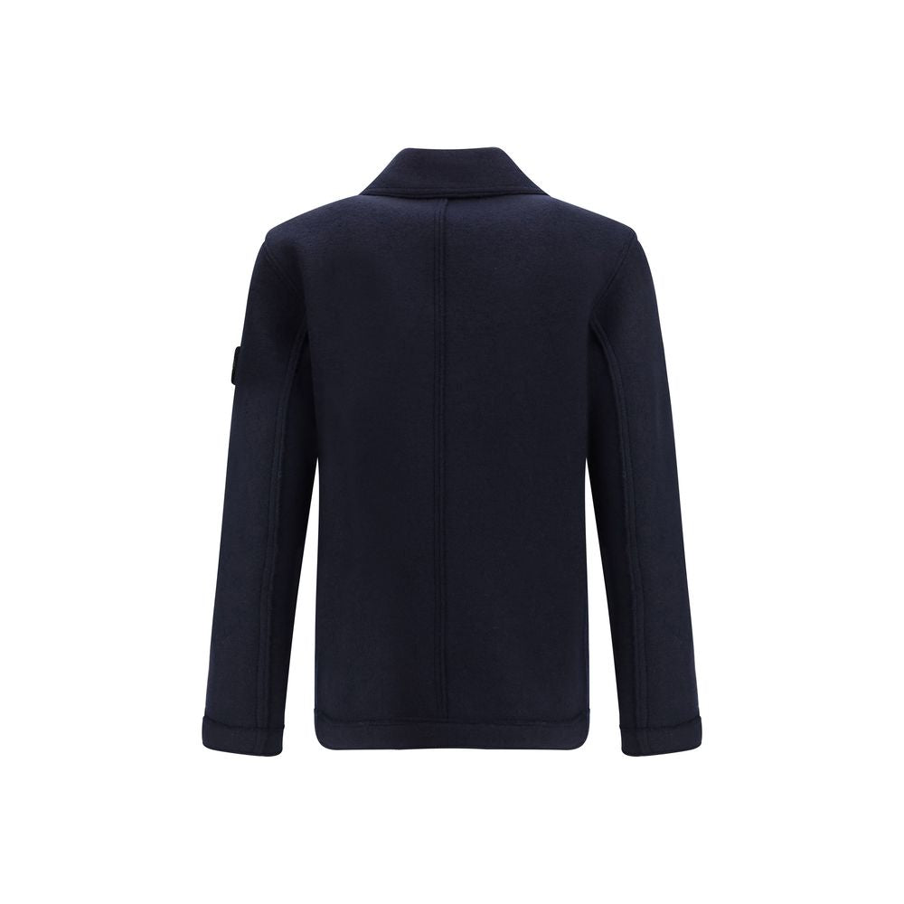 Stone Island Blue Fleece Wool Coat