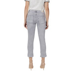 Model wearing Street One Gray Cotton Slim Fit Jean showcasing a back view, ideal for casual and elegant outfits.