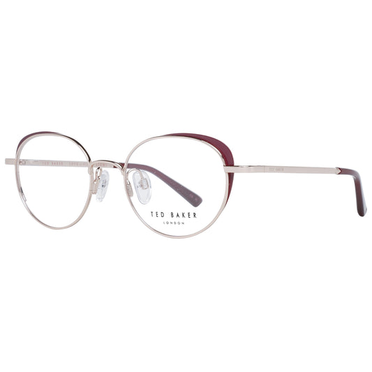 TED BAKER MOD. TB2274 48205 ladies' round glasses with thin silver frames and burgundy accents.