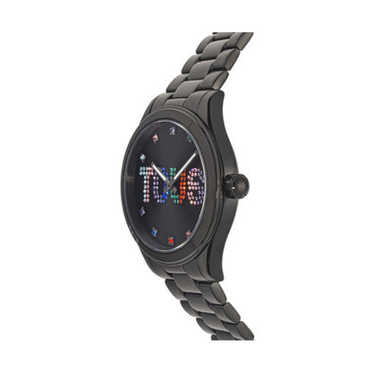 Side view of TOUS WATCHES Mod. 200351113 with a black metal strap and colorful dial design.