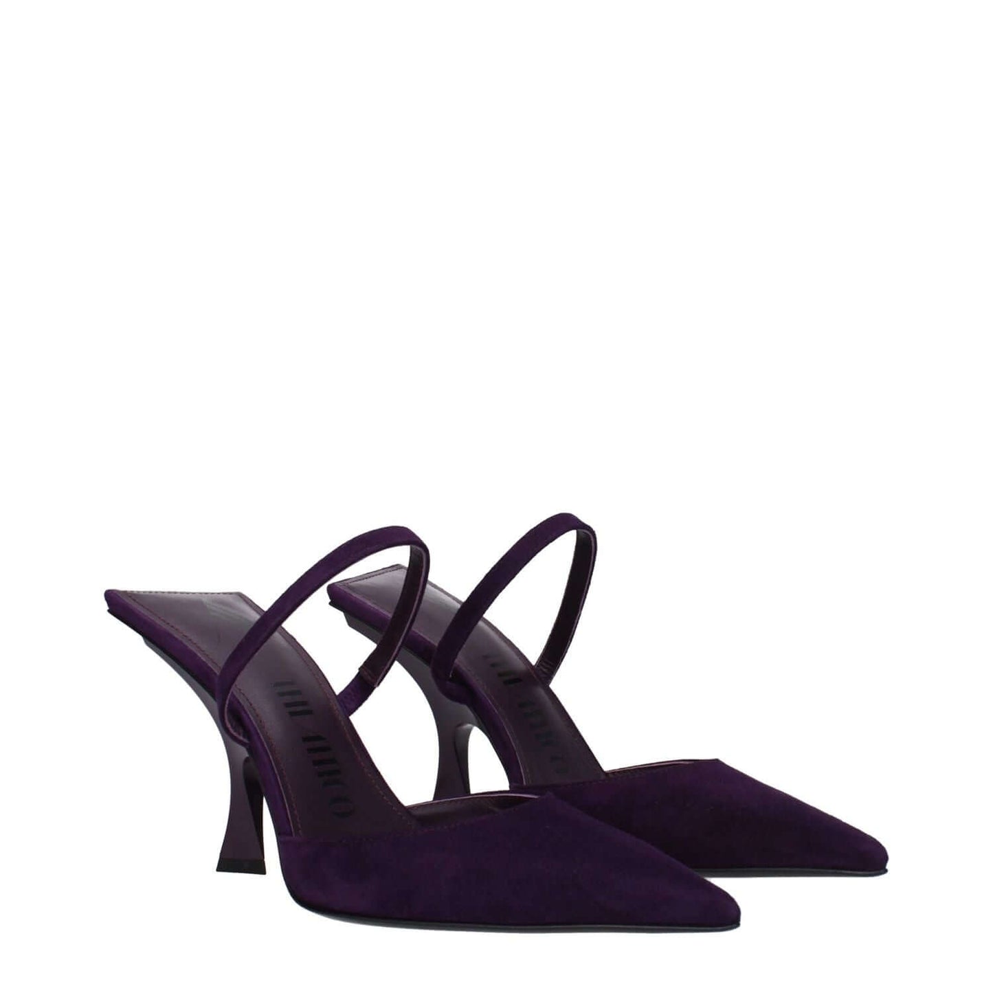The Attico Purple Leather Stiletto Heel Sandals with pointy toe and high heel, casual style suede in violet, 9.5 cm leather sole.