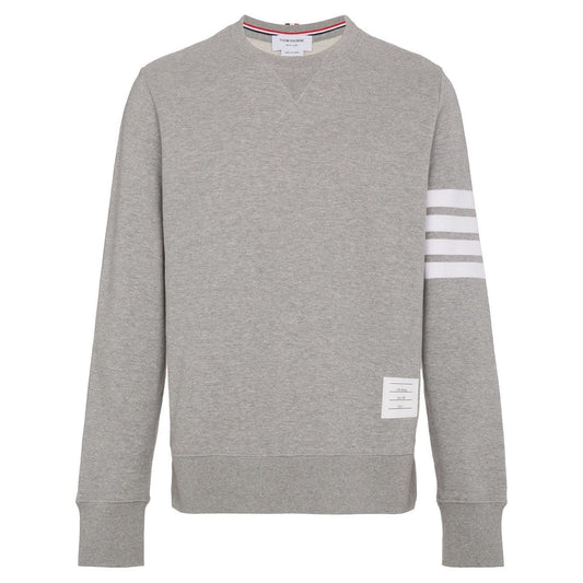 Thom Browne Sweaters Light Grey featuring 4-Bar stripe, crew neck, and name tag applique.