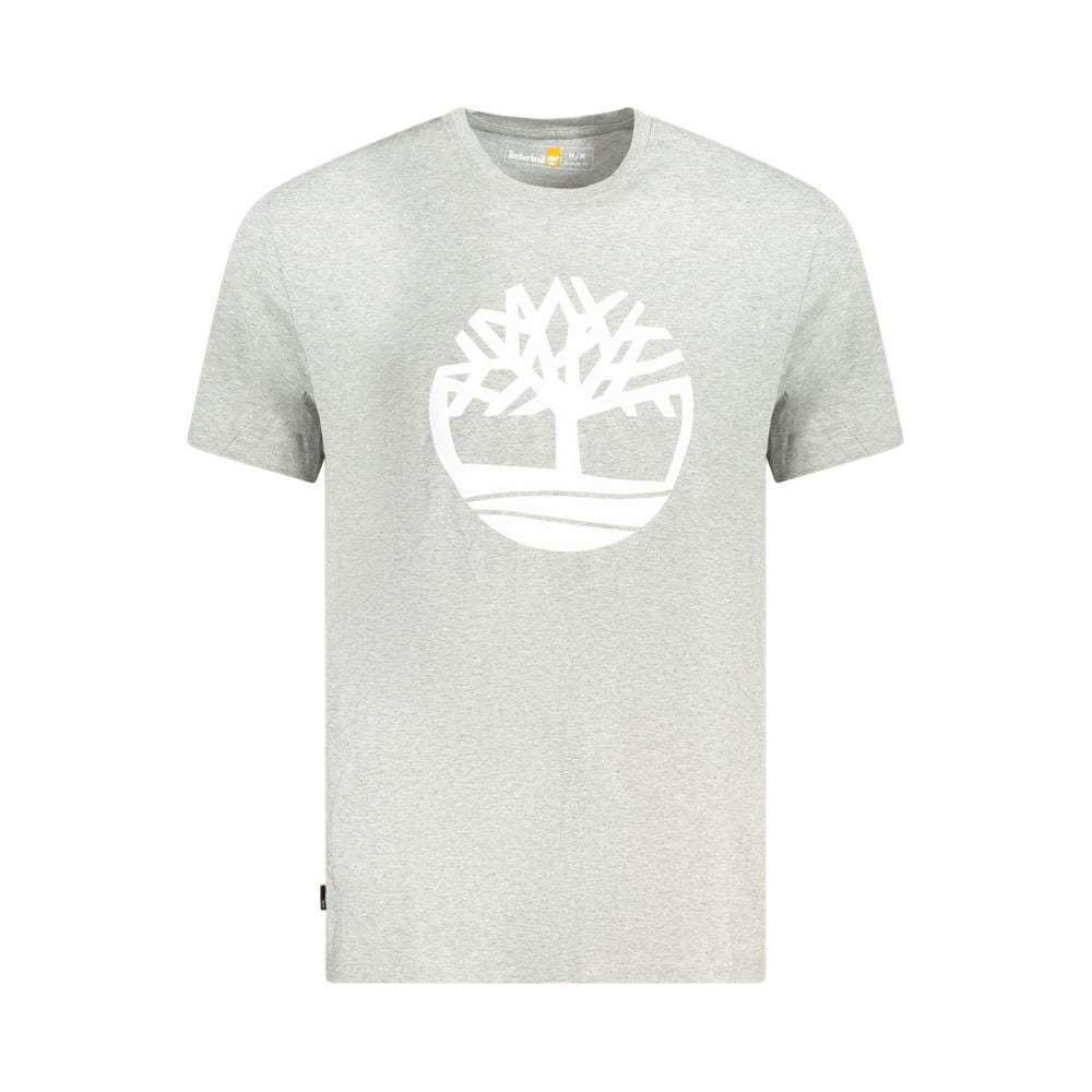 Timberland Brown Cotton Men T-Shirt with crew neck and logo print, short sleeve premium cotton ideal for effortless style and comfort.