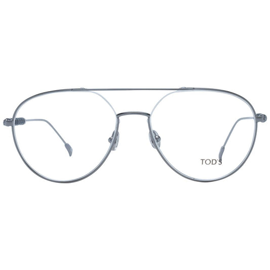Tod's Gray Men Glasses Frame in gunmetal, full-rim metal aviator design with clear demo lenses, style for men, branded case included.