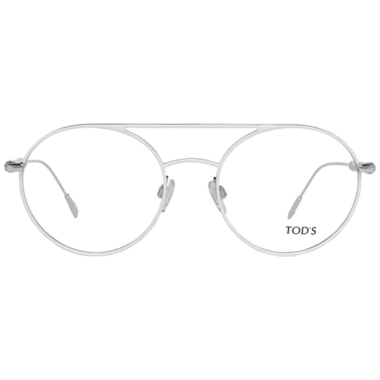 Tod's White Women Glasses Frame in full-rim aviator style, metal and leather material, demo lenses, no spring hinge, size 52-19-145.