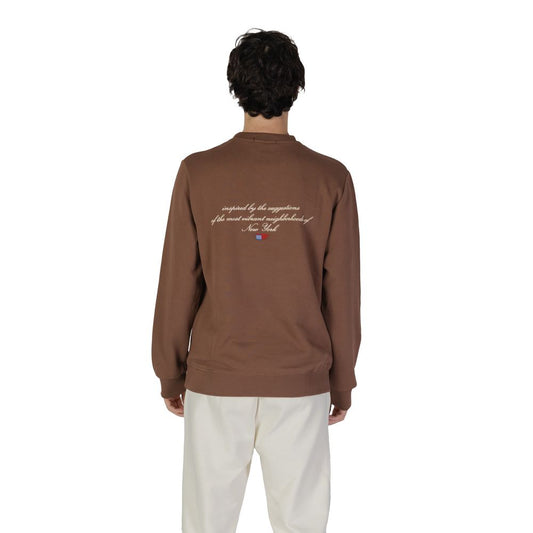 Back view of Underclub Brown Cotton Sweatshirt with embroidered logo, minimalist crewneck design, perfect for casual and sporty outfits.