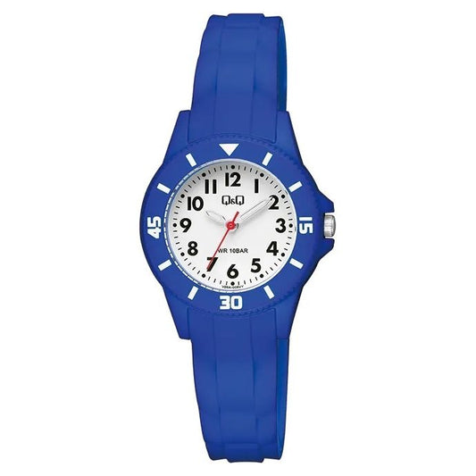 Q&Q Mod. KID ONLY TIME water-resistant blue resin wristwatch for babies, featuring quartz movement and mineral dial.