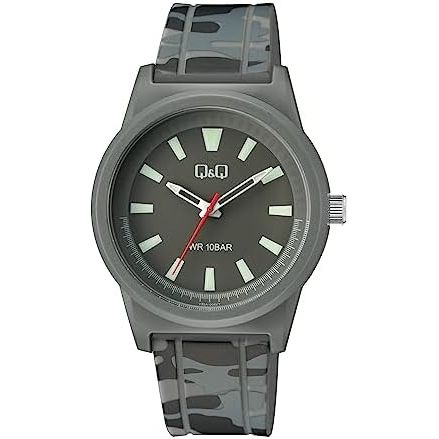 Q&Q Mod. GENT ONLY TIME wristwatch, 40mm resin case, quartz movement, 10 ATM water resistance, mineral dial, camo strap, in official box.