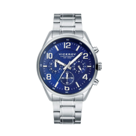 VICEROY Mod. 401017-35 quartz analog watch for gents with blue dial, chronograph, 40mm case, water resistant 10 ATM.