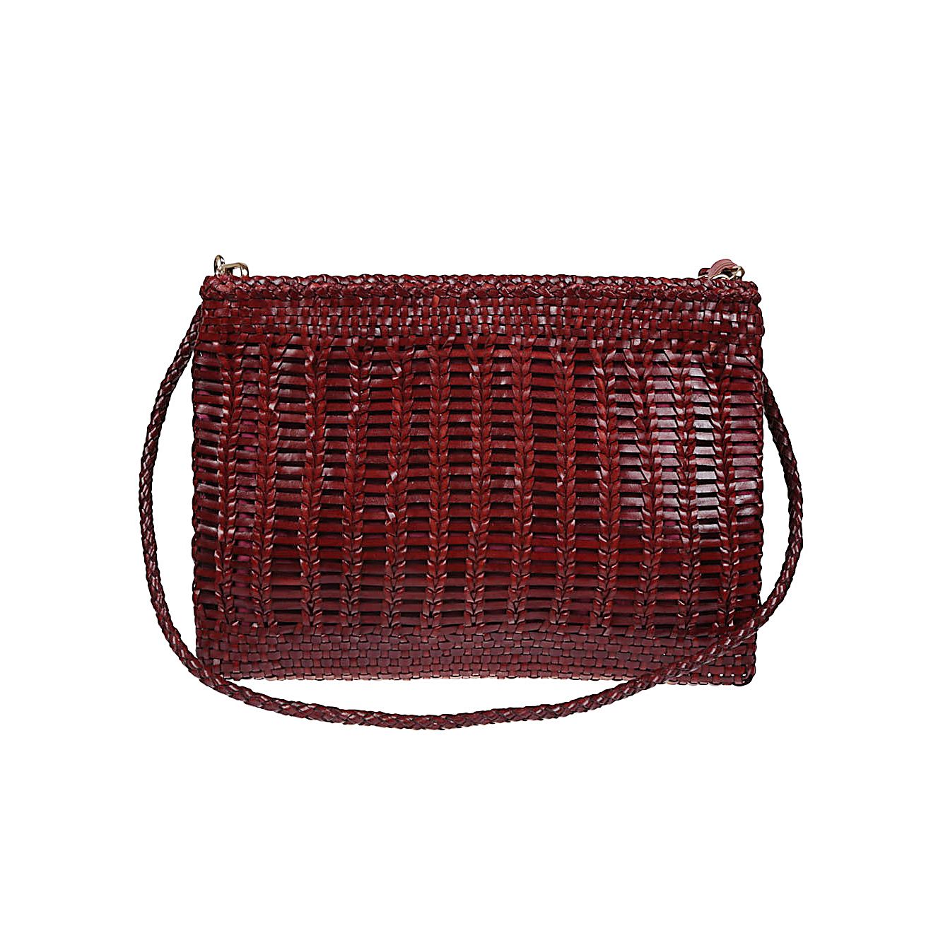 VIPERA Saba handbag in burgundy with woven pattern, zip closure, removable leather strap, single compartment, and internal pocket.