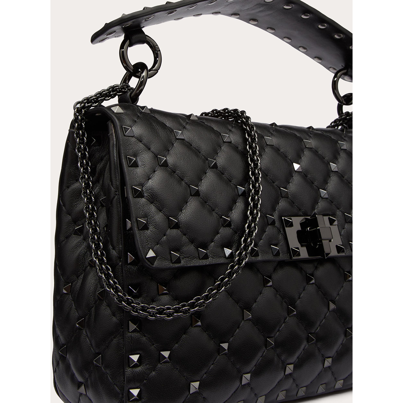 Valentino Garavani Black Nappa Leather Medium Rockstudt Spike Bag