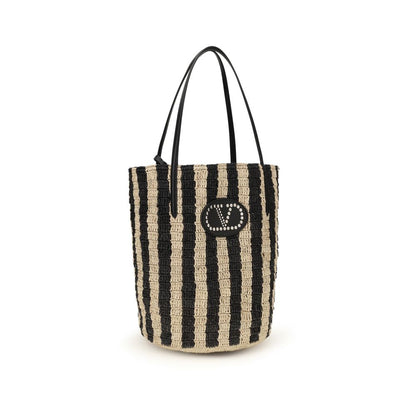 Valentino Garavani Black Raffia Backet Bag