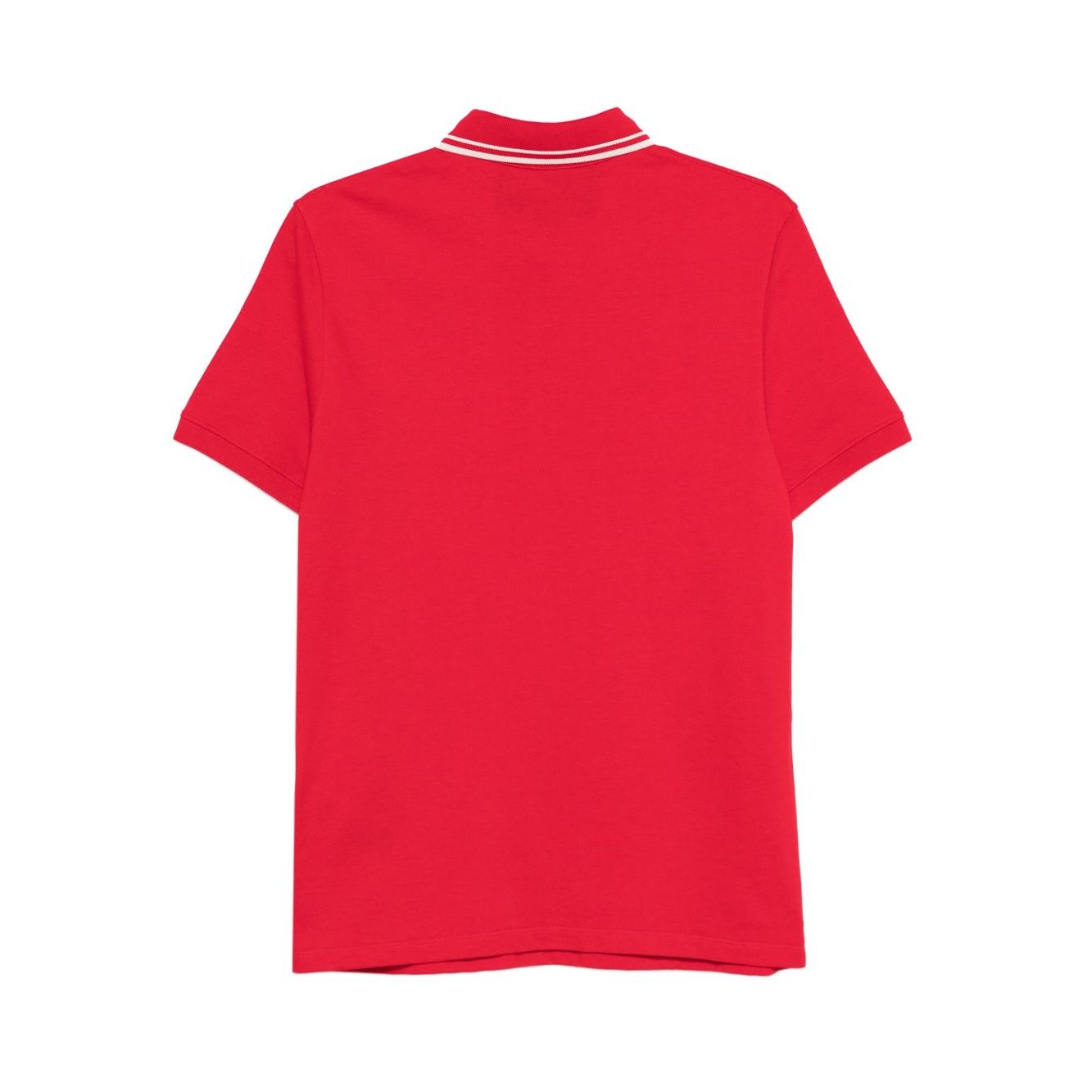 Valentino Striped-collar polo shirt in red, featuring short sleeves and a white striped collar with VLogo Signature detail.