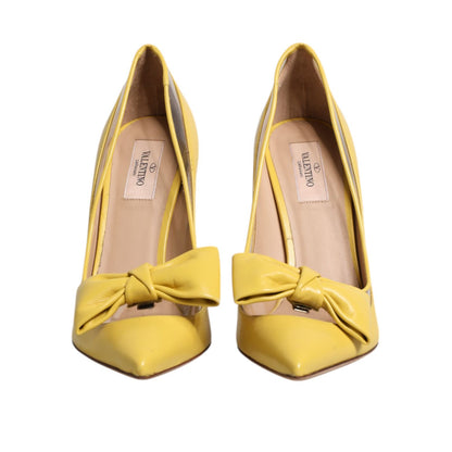 Valentino Yellow Patent Leather PVC Bow Heels Pumps Shoes