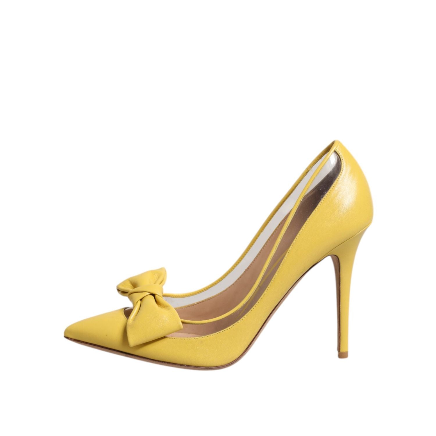Valentino Yellow Patent Leather PVC Bow Heels Pumps Shoes
