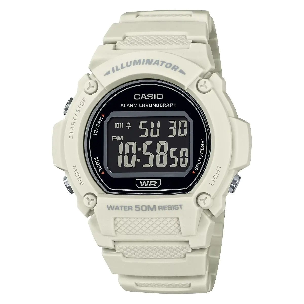 CASIO TIMELESS COLLECTION Mod. SPORT- ILLUMINATOR. WR 50M. ALARM. CHRONOGRAPH - WHITE - COLORED SERIE wristwatch in resin.