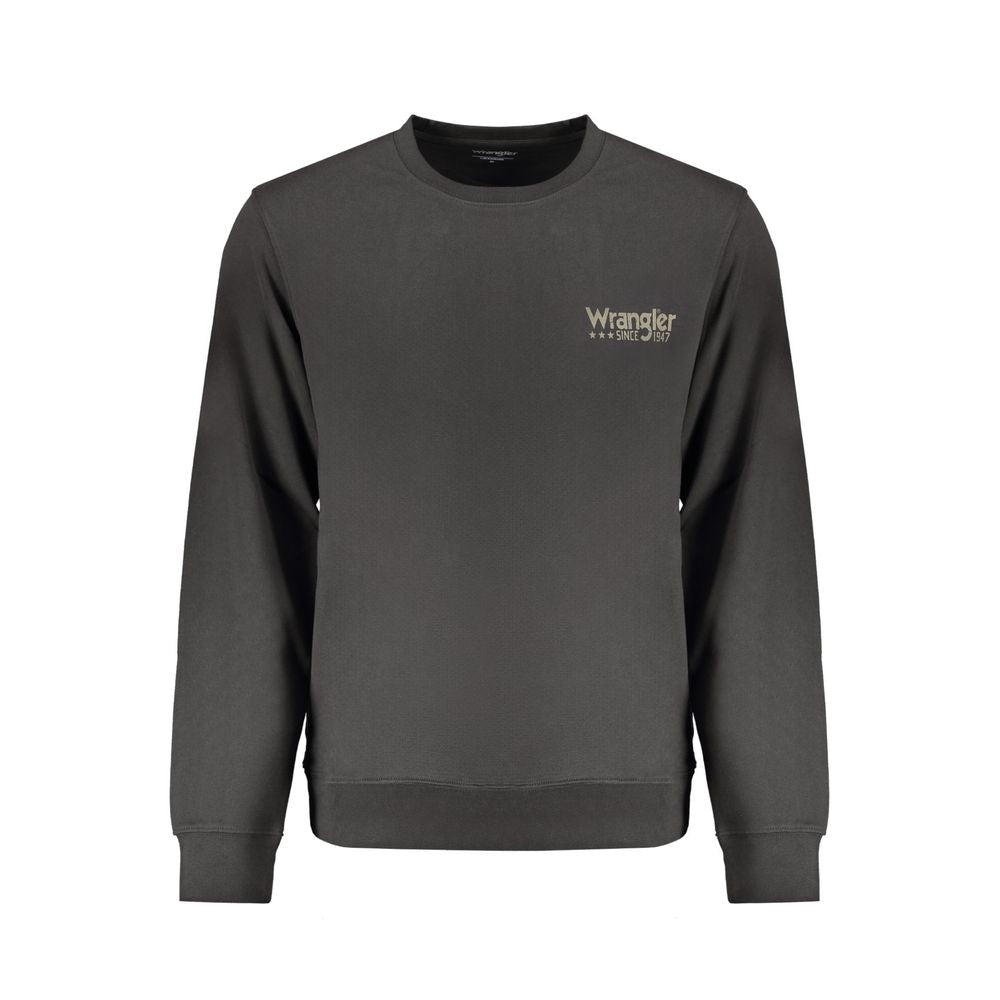 Wrangler Black Cotton Men Sweater with long sleeves and crew neck, featuring a subtle iconic logo for timeless casual style.