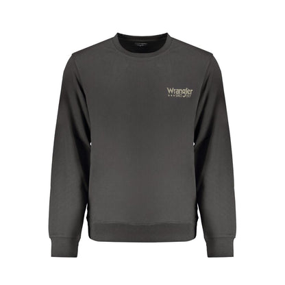 Wrangler Black Cotton Men Sweater with long sleeves and crew neck, featuring a subtle iconic logo for timeless casual style.