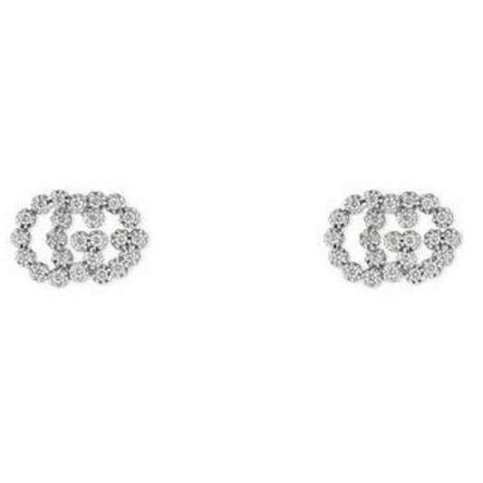 GUCCI JEWELS Mod. GG RUNNING lady's earrings in 18 Kt white gold with white diamonds, displayed in an official box.