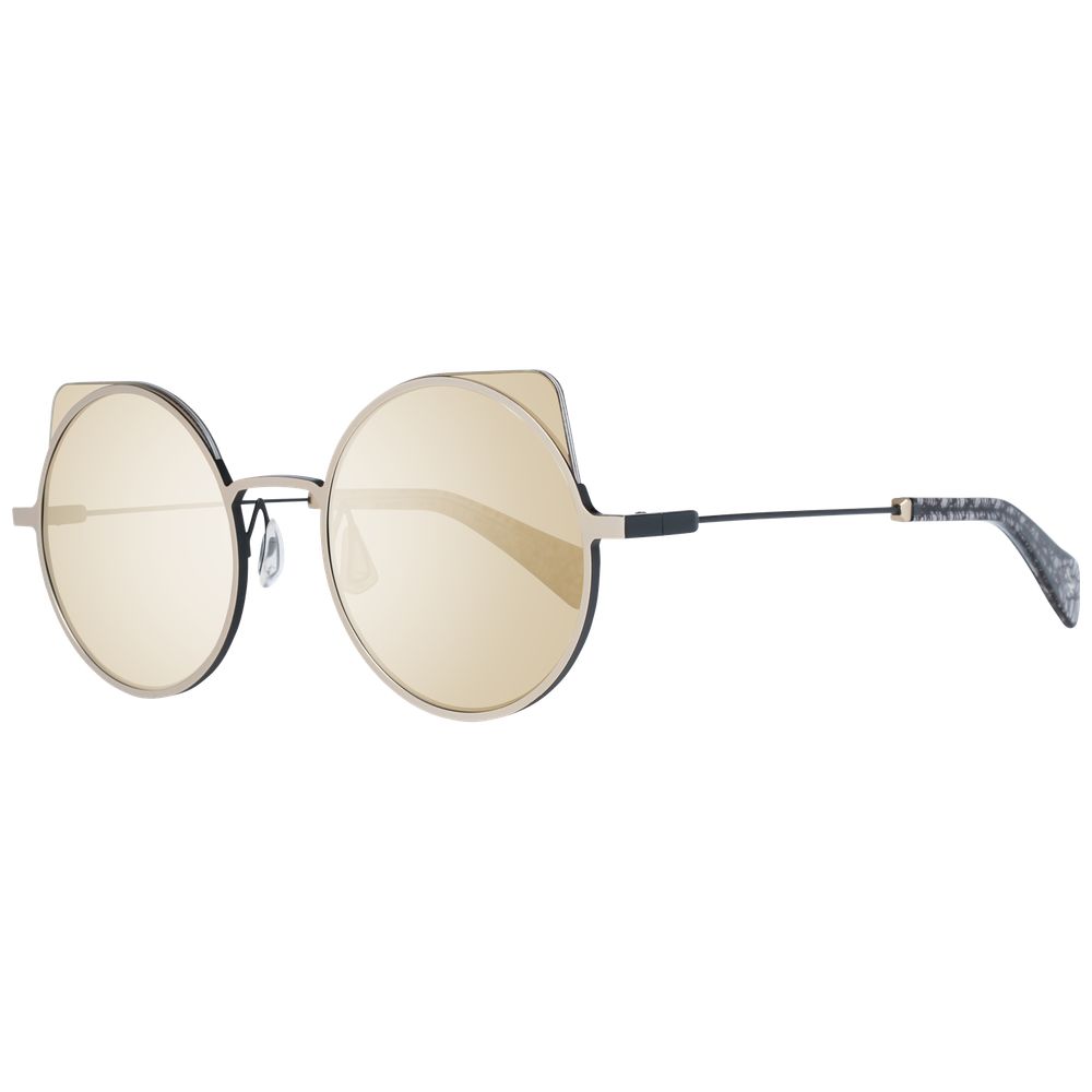 Yohji Yamamoto Gray Men Sunglass with gunmetal frame and gold mirrored lenses, UVA & UVB protection, round style, size 52-22-140.