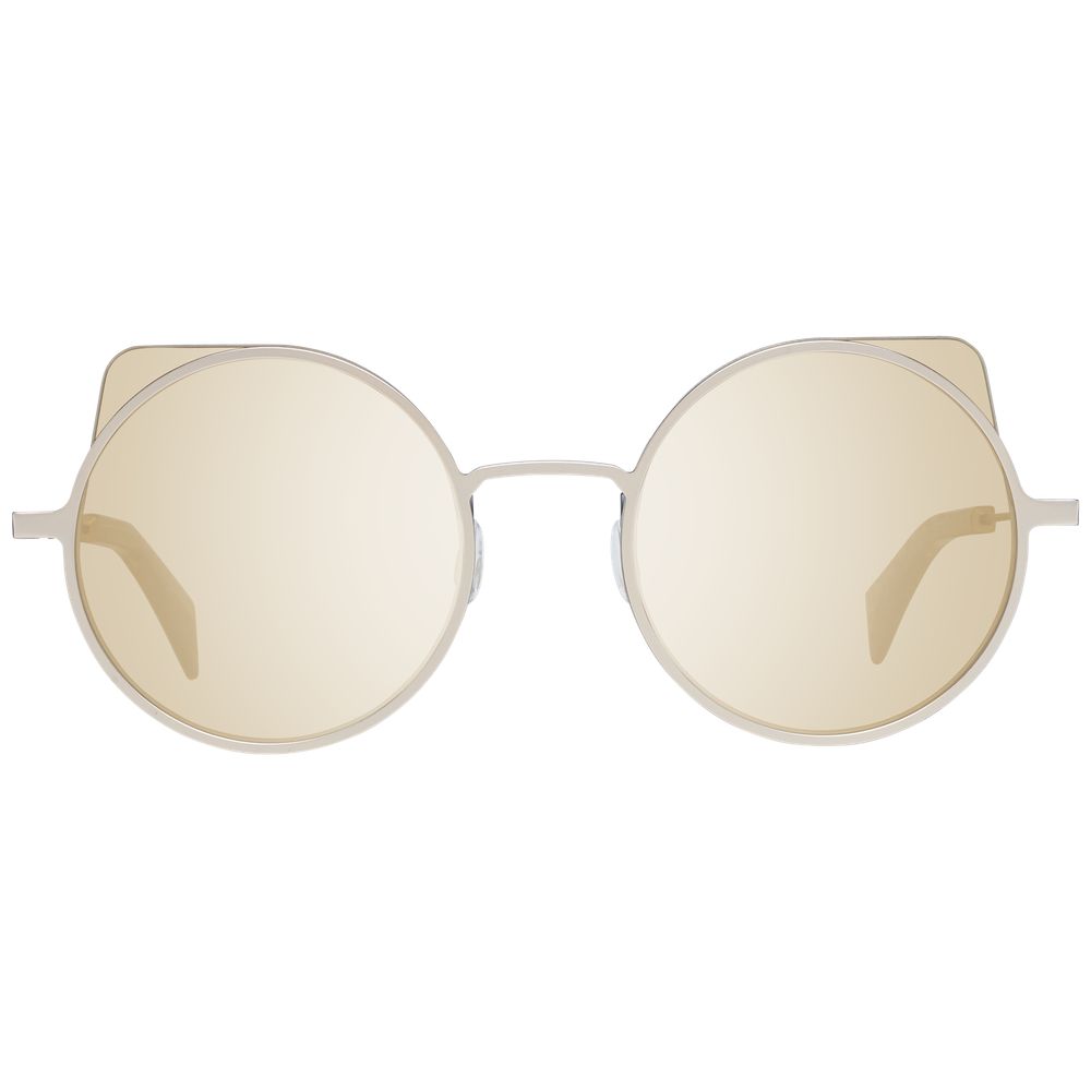 Yohji Yamamoto Gray Men Sunglass with gold mirrored round lenses, gunmetal frame, 100% UVA & UVB protection, fashion-forward eyewear.