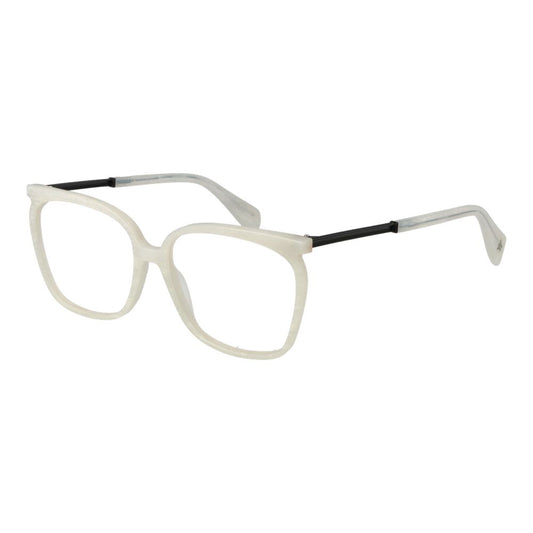 Yohji Yamamoto White Women Glasses Frame in rectangle style, full-rim, plastic white frame, demo lenses, size 58-16-145 with branded soft case.