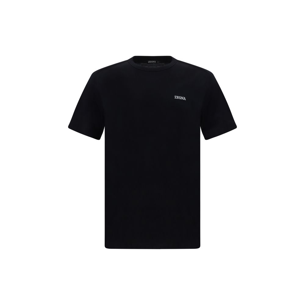 ZEGNA Black Cotton T-Shirt with ribbed crew neck and brand monogram, regular fit, 100% cotton for AW25 season.