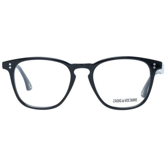 Zadig & Voltaire Black Men Glasses Frame, full-rim trapezium style with demo lenses, plastic material, 48-18-145 size, branded case included.