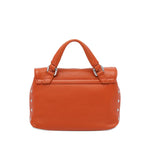 Zanellato Postina Daily Baby leather handbag in orange calf leather with stud detailing and turn-lock closure.
